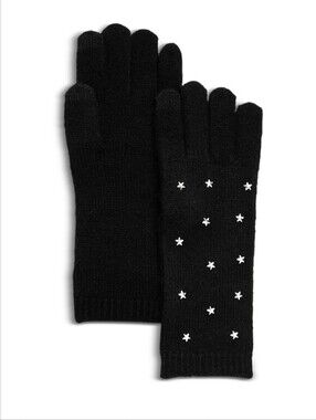 Aqua (Exclusive For Bloomingdale's) Black Knit Gloves with Star Embellishments